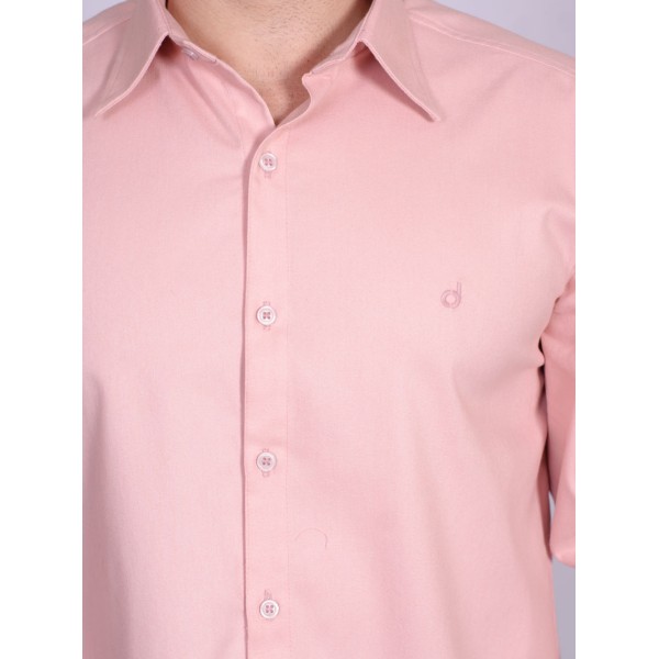 Camisa casual salmão masculina manga longa de fustão