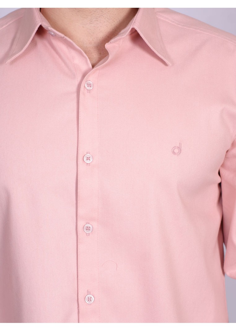 Camisa casual salmão masculina manga longa de fustão
