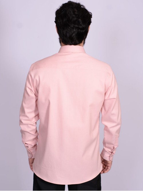 Camisa casual salmão masculina manga longa de fustão