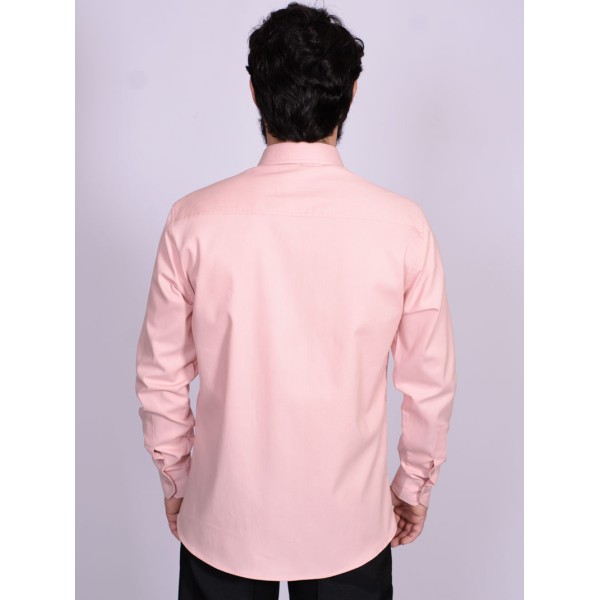 Camisa casual salmão masculina manga longa de fustão