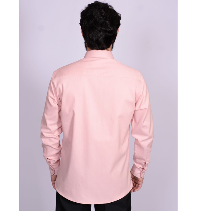 Camisa casual salmão masculina manga longa de fustão Camisa casual salmão masculina manga longa de fustão