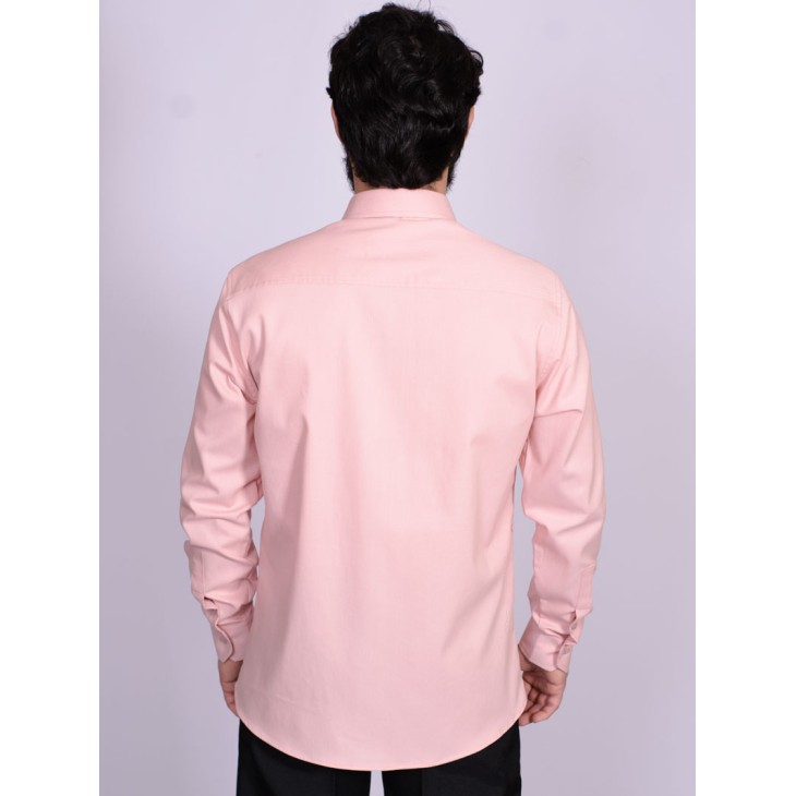 Camisa casual salmão masculina manga longa de fustão