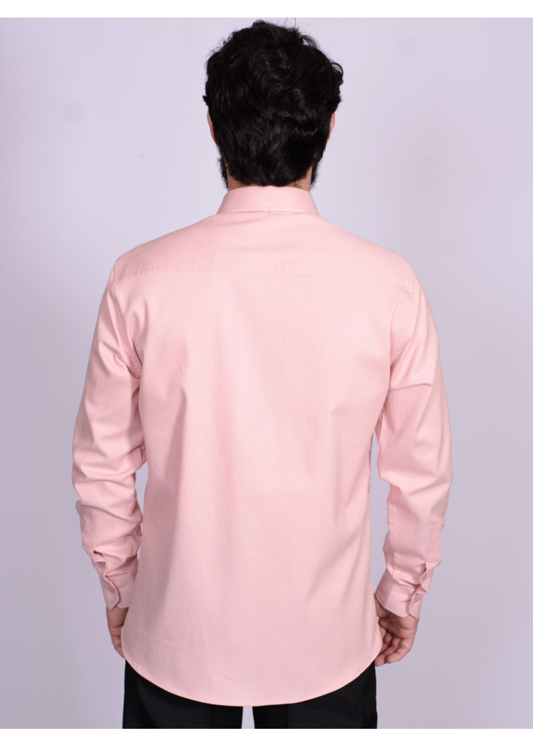Camisa casual salmão masculina manga longa de fustão