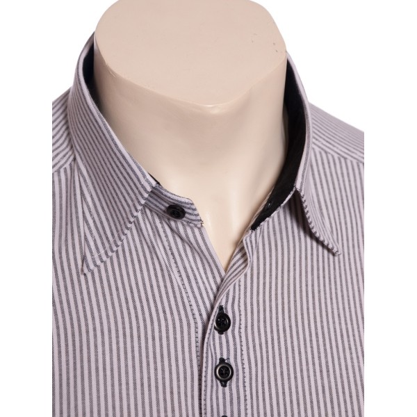 Camisa social listrada em preto manga longa masculina