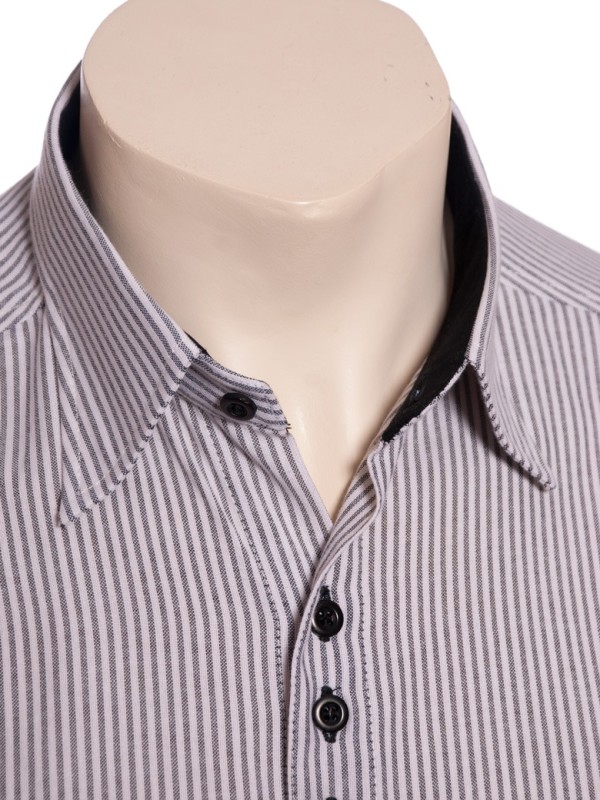 Camisa social listrada em preto manga longa masculina Camisa social listrada em preto manga longa masculina