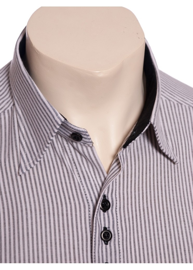 Camisa social listrada em preto manga longa masculina