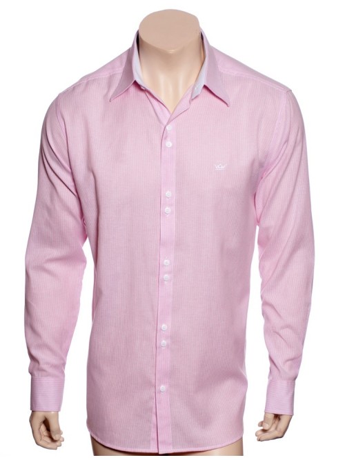 Camisa social rosa  listrada de algodão masculina