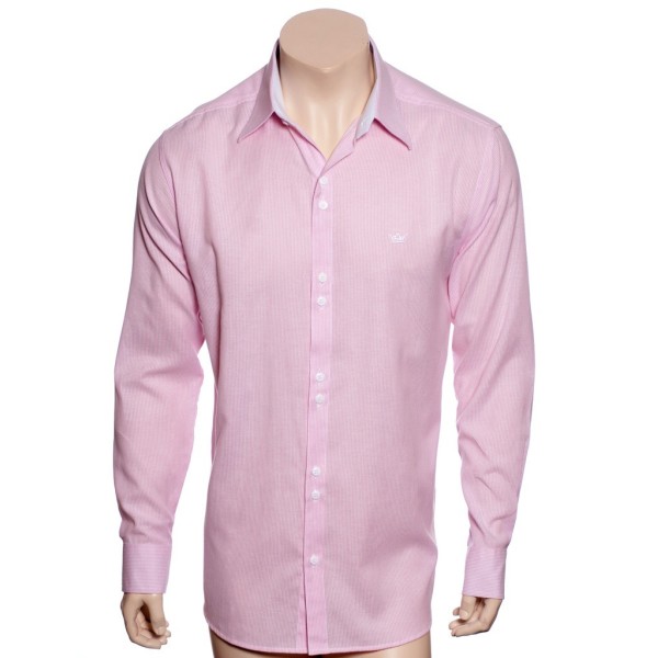 Camisa social rosa  listrada de algodão masculina