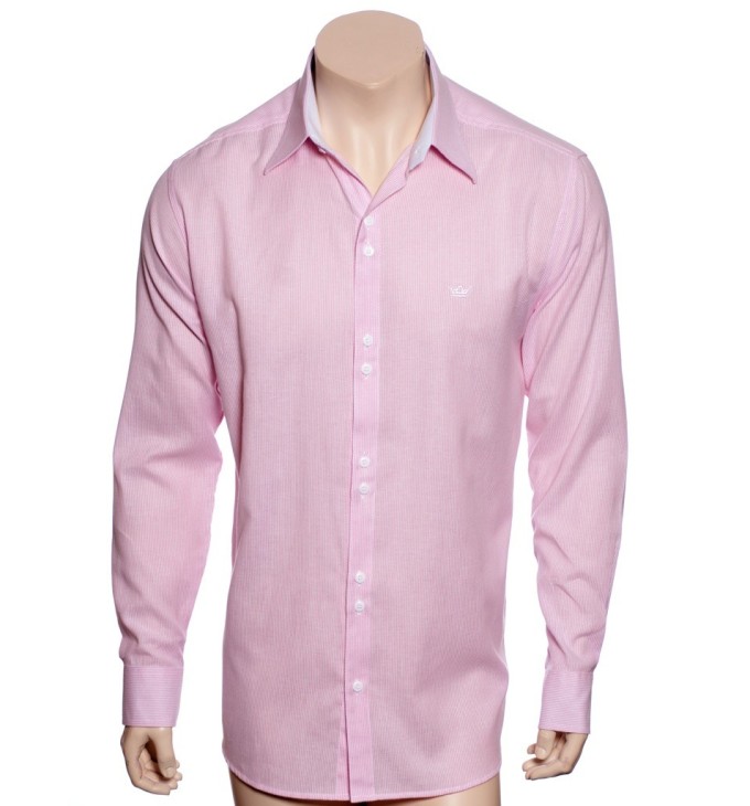 Camisa social rosa  listrada de algodão masculina