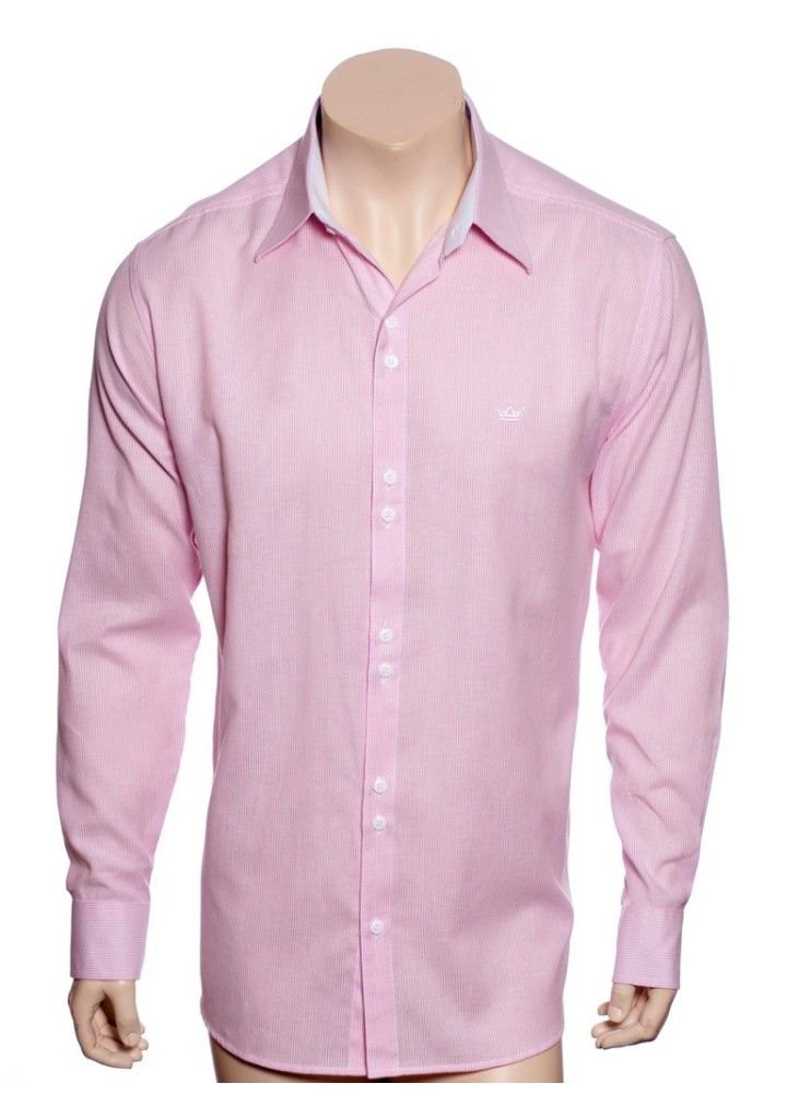 Camisa social rosa  listrada de algodão masculina