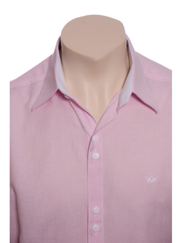 Camisa social rosa  listrada de algodão masculina