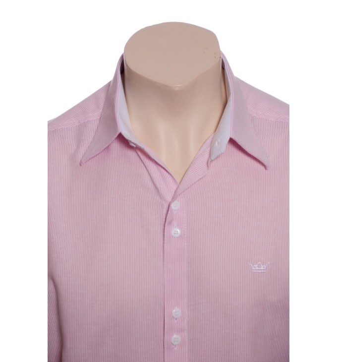 Camisa social rosa  listrada de algodão masculina