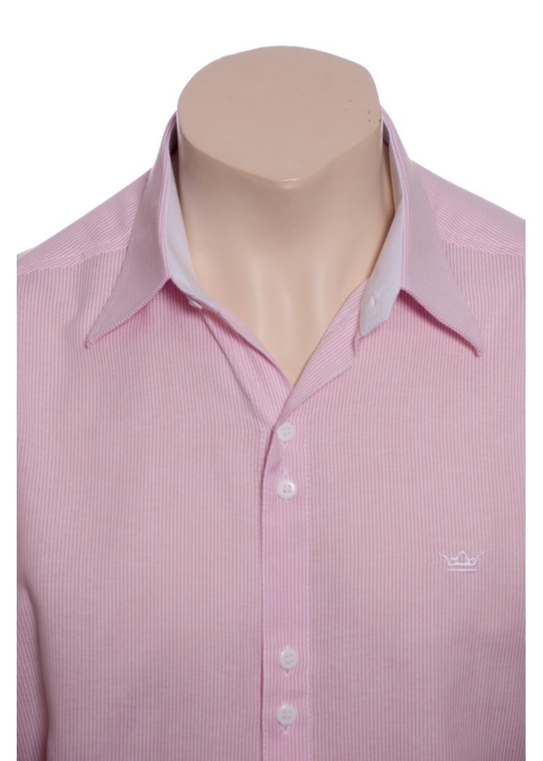 Camisa social rosa  listrada de algodão masculina