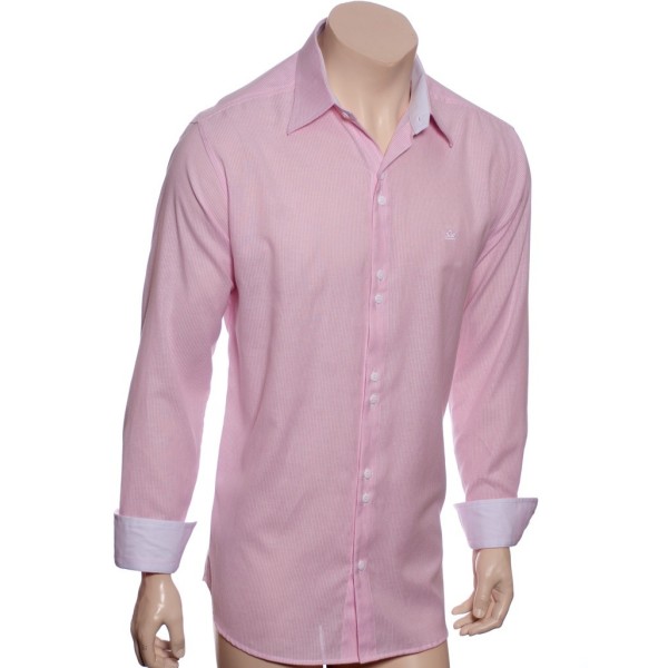 Camisa social rosa  listrada de algodão masculina