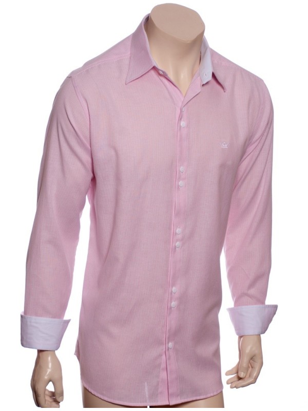 Camisa social rosa  listrada de algodão masculina