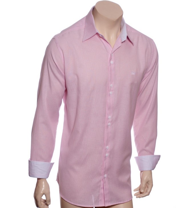Camisa social rosa  listrada de algodão masculina