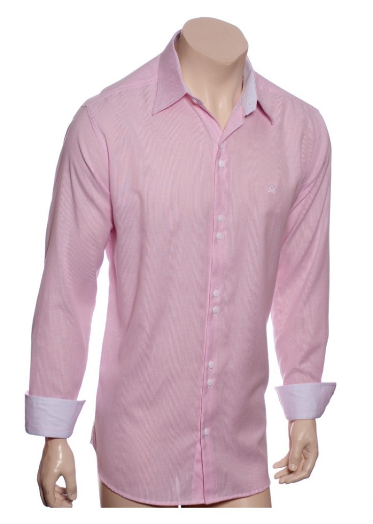 Camisa social rosa  listrada de algodão masculina