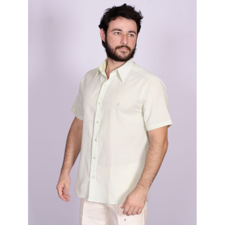Camisa de algodão listrada verde manga curta