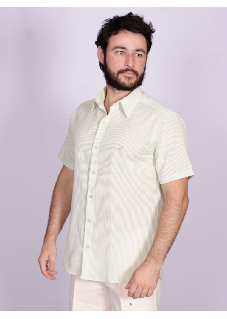 Camisa de algodão listrada verde manga curta