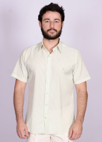 Camisa de algodão listrada verde manga curta