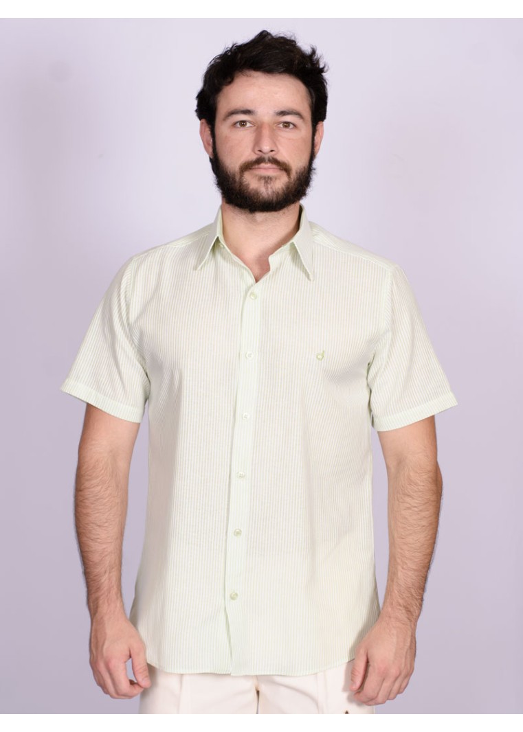 Camisa de algodão listrada verde manga curta