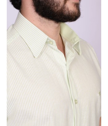 Camisa de algodão listrada verde manga curta