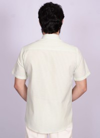 Camisa de algodão listrada verde manga curta