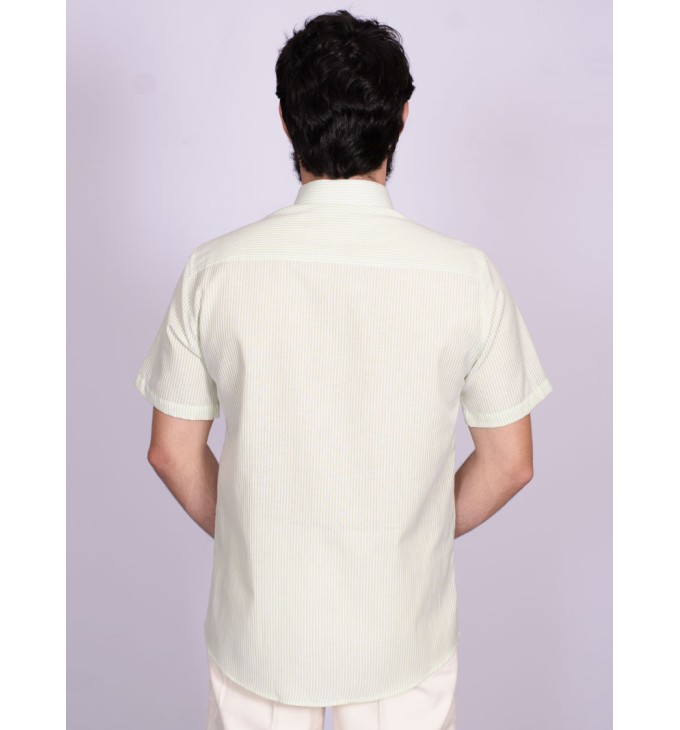 Camisa de algodão listrada verde manga curta Camisa de algodão listrada verde manga curta