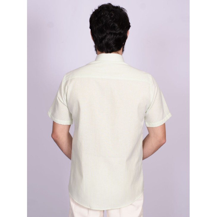 Camisa de algodão listrada verde manga curta