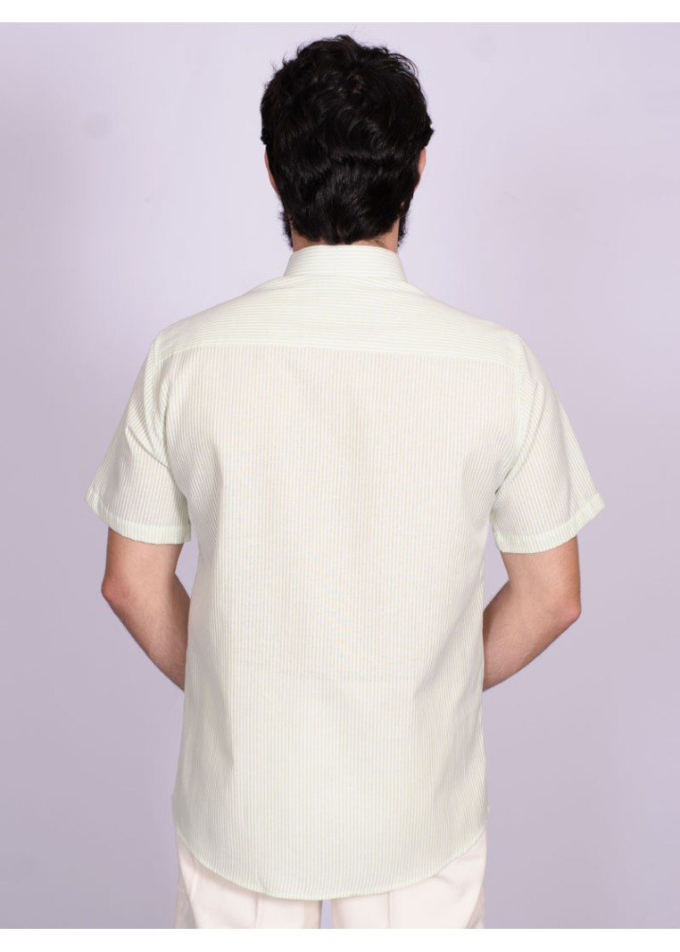 Camisa de algodão listrada verde manga curta
