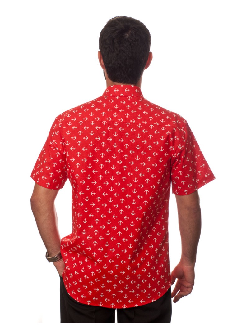 Camisa masculina vermelha manga curta algodão estampa âncora