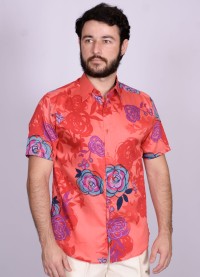 Camisa estampada vermelha de algodão manga curta