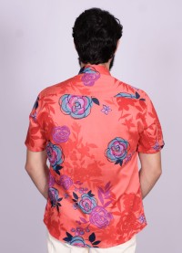 Camisa estampada vermelha de algodão manga curta