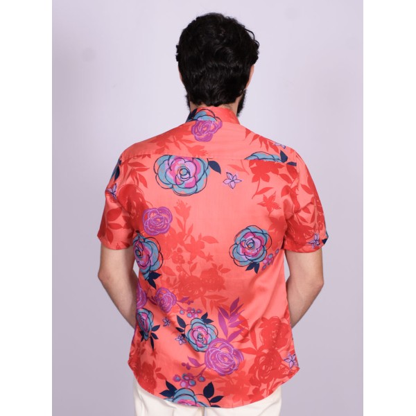 Camisa estampada vermelha de algodão manga curta