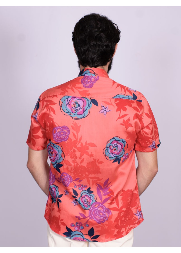 Camisa estampada vermelha de algodão manga curta