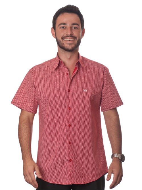 Camisa masculina estampa vermelha manga curta algodão