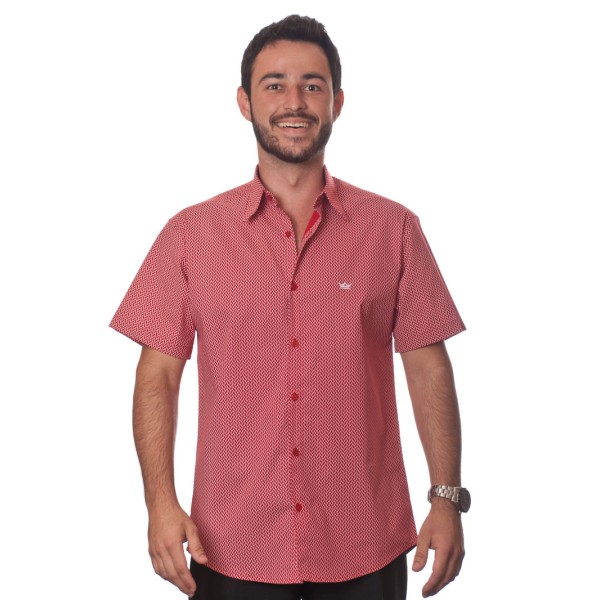 Camisa masculina estampa vermelha manga curta algodão