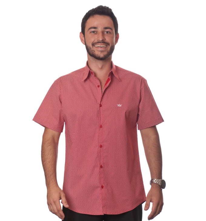 Camisa masculina estampa vermelha manga curta algodão Camisa masculina estampa vermelha manga curta algodão