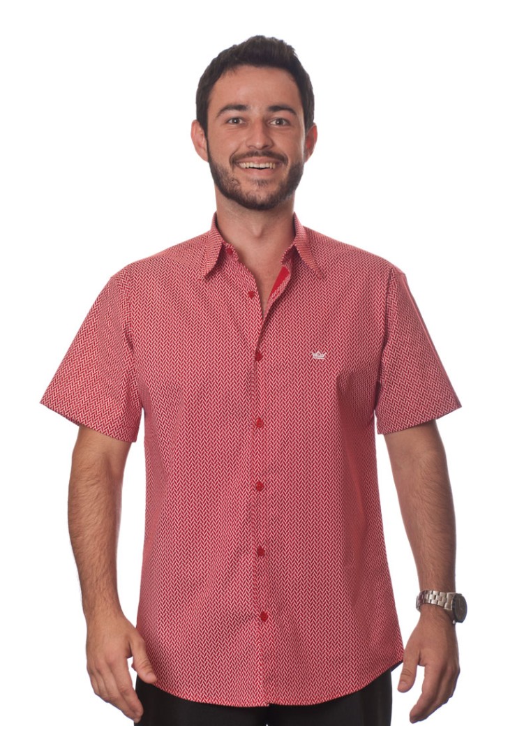 Camisa masculina estampa vermelha manga curta algodão