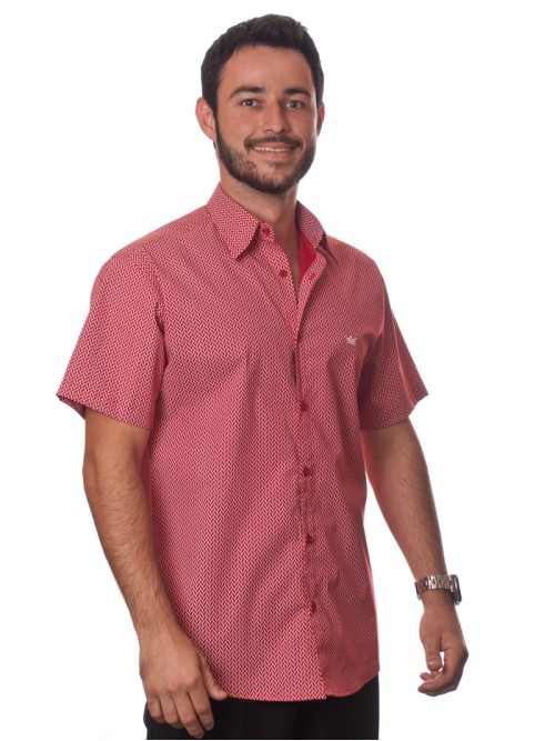 Camisa masculina estampa vermelha manga curta algodão Camisa masculina estampa vermelha manga curta algodão