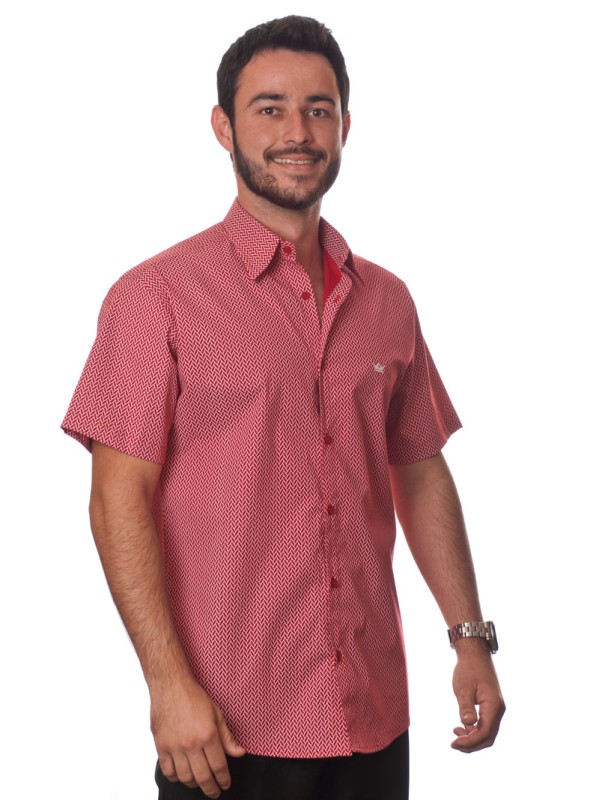 Camisa masculina estampa vermelha manga curta algodão