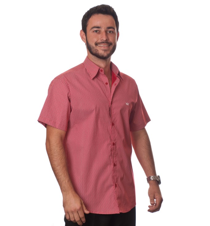 Camisa masculina estampa vermelha manga curta algodão Camisa masculina estampa vermelha manga curta algodão