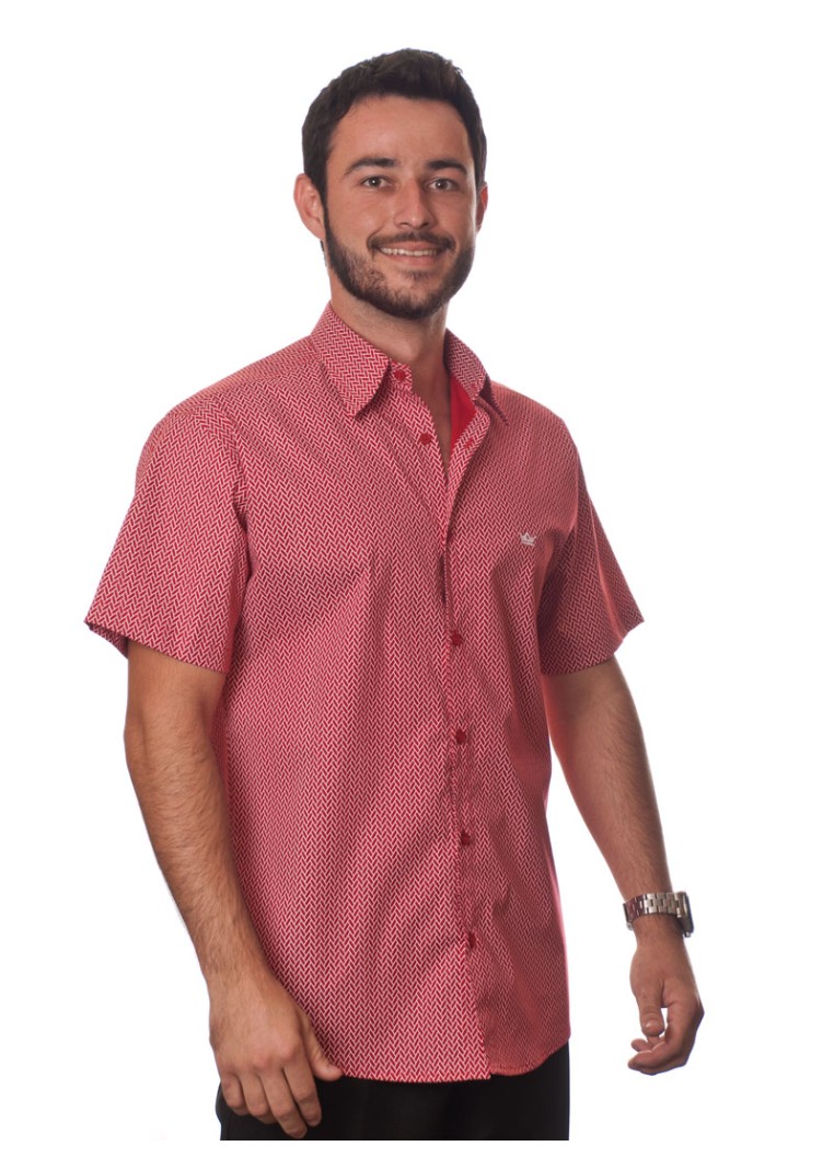 Camisa masculina estampa vermelha manga curta algodão