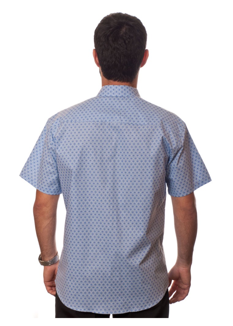 Camisa masculina azul claro estampado manga curta algodão