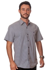 Camisa masculina azul marinho estampado manga curta algodão