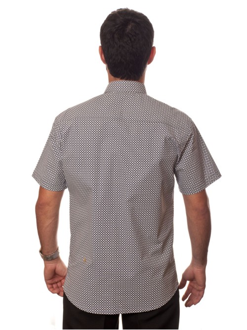 Camisa masculina azul marinho estampado manga curta algodão