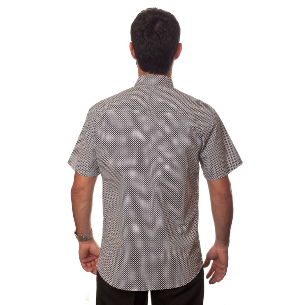 Camisa masculina azul marinho estampado manga curta algodão