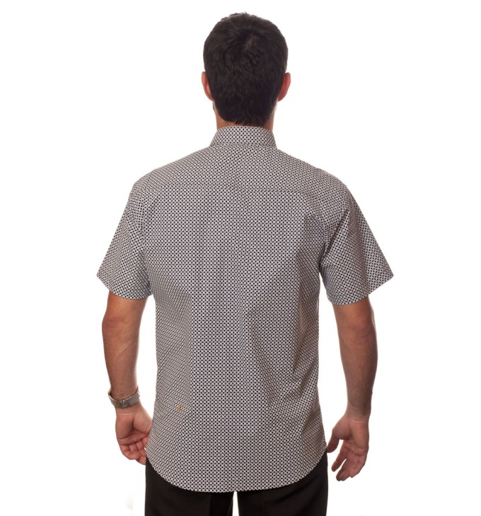 Camisa masculina azul marinho estampado manga curta algodão