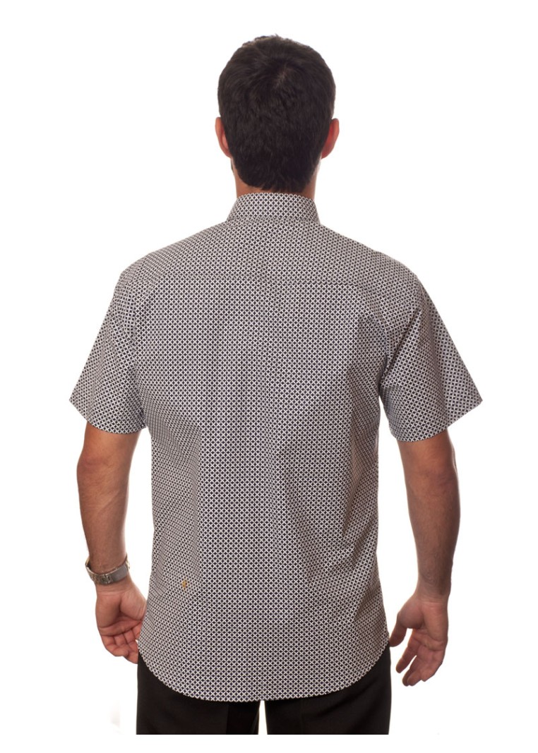 Camisa masculina azul marinho estampado manga curta algodão
