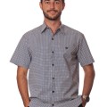 Camisa masculina azul marinho estampado manga curta algodão